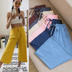 Women Wide leg Pants Spring Summer cotton linen Calf-Length pants Casual loose solid straight women soft for female 210524