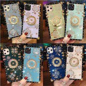 Luxo Square Bling Diamond Phone Capas para iPhone 13 12 Mini 11 Pro Max XR XS X SE 7 8 Plus Samsung Galaxy S21 Ultra A72 A52 A32 A71 A51 Designer Clover Titular Caso