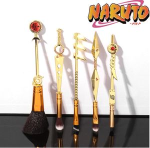Wholesale anime pouch resale online - Anime Naruto Makeup Brushes Set with Velvet Gift Pouch Professional Metal Handle Cosmetic Peripheral Kunai Prop Konoha Leaf Village Shinobi Cosplay for Weeb Fans