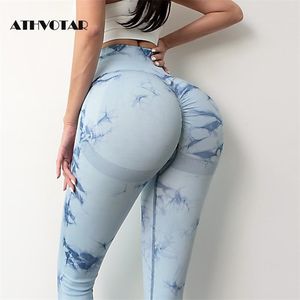 ATHVOTAR Donna Sexy Bubble Butt Leggings Vita alta Senza cuciture Sport Fitness Push Up Allenamento in palestra 210925