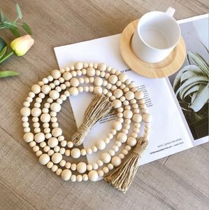 Natural Wooden Tassel Bead Chain Farmhouse Decor Hand Made Wood Decoration Beads Hemp Rope Home Hanging Scandinavian Style WMQ1354