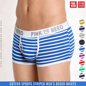 5PC Pink Heroes High-Quality Cotton Underwear Men Boxer Shorts Classic Striped Male Underpants U Convex Pouch H1214