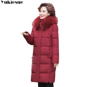 Parka kvinnor vinterrockar kvinna lång bomull avslappnad päls huva jackor tjock varm parkas kvinnlig överrock coat 210608