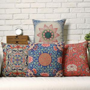 Kudde dekorativ kudde kinesisk nation färg geometri retro och elegant täcke heminredning kuddar linne fallkontor soffa kudde