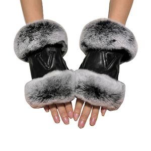 Winter warme fingerlose Handschuhe Damen Designer Brief Stickerei Handschuh hochwertige Leder Fäustlinge Outdoor winddichte Plüsch Fäustlinge