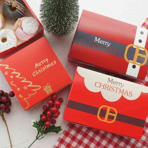 10pcs Gold Merry Christmas Tree Red Paper Box Cookie Macaron Candy Handmade Party Gifts Candle Jar Doughnut Packaging 210325