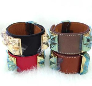 Bangle Low Price h Plain Leather Four Nail Rivet Leather Bracelet Cdc Exaggerated Punk Style Wide Face