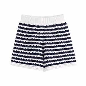 Casual Women High Waist Shorts Summer Fashion Ladies England Style Female Striped Knit Straight-leg 210515