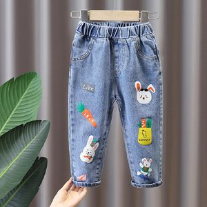 Kot Bebek Çocuk Sonbahar Karikatür Baskı Pantolon Yürüyor Kızlar Denim Pantolon Çocuk Giysileri 3 4 5 6 7 8 Yıl 2021