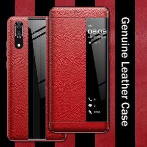 Luxury Genuine Leather Flip Cases For Huawei Mate20 P20 P30 Pro Touch Protector Cover Cell Phone Case Smart View 360 Protective
