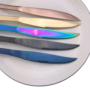 Yemek Takımları 6 adet Yüksek Kalite Paslanmaz Çelik Gül Altın Biftek Bıçak Set Restaurant Keskin Bıçaklar Sofra Çatal