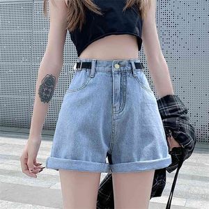 Korta byxor kvinnor höga midja shorts casual street mode jean för denim sommar 210621