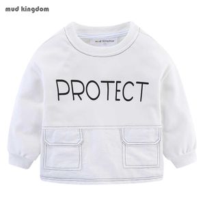 Mudkingdom Mode Kids Sweatshirts med fickor Patchwork Loose Fit Boys Girls Sweatshirt Långärmade Casual Toppar 210615