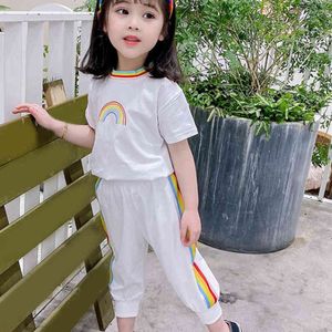 Sommer Mädchen Kurzarm Set Baby Mädchen Kleidung Regenbogen Top + Hose Zweiteilige Kinder Sport Freizeit 210515