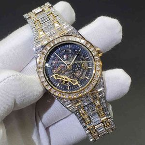 Hiphop Automatiska Män Mekaniska Armbandsur Guld Fullt Iced Out AAA Male Steel Luxury Vattentäta Armbandsur