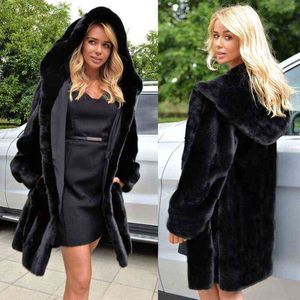 Outono e inverno imitação de pele de algodão casaco mulheres médias e longas magro mink de imitação casaco de pele 211207