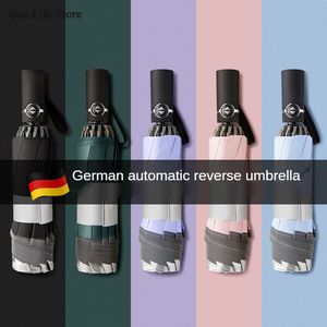 Automatic Reverse Sun Titanium Prata Dobrável Guarda-chuva Chuva Mulheres Clear Guarda-a-praia Guarda-a-mãe Ideias Presente UV