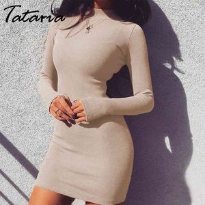 Tataria Sonbahar Kış Ince Elbise Kadın Balıkçı Yaka Seksi Gece Kulübü Bodycon Sıcak Kalem Kadın Temel Ofis Lady 210514