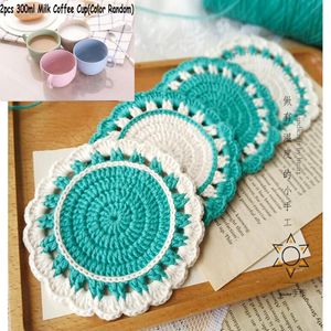 Mats almofadas 4 pçs / lote 12cm estilo nórdico mão crochet copo de casamento tecido placemats pad chá café mesa mesa mesa decoração