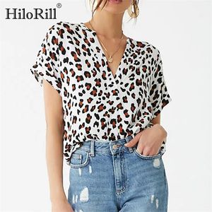 Sexy V-Neck Women Blouse Casual Batwing Short Sleeve Leopard Shirt Loose Ladies Office s Tunic Tops Blusas 210508