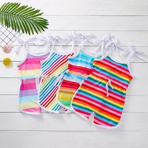 barn rompers tjejer regnbåge sling romer barn stripe jumpsuits sommar mode boutique baby kläder