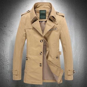 Wiosna Jesień Smart Casual Business Trench Coat Pojedynczy Breasted Thin Turn-Down Kołnierz Kurtka Mężczyźni Płaszcz Bawełniany Lekki Slim 211011