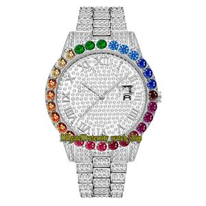 MissFox Eternity 2643 Hip Hop Moda Zegarki CZ Diamond Inlay Roman Dial Ruch Kwarcowy Mężczyźni Zegarek Iced Out Diamonds Wezel Alloy Case Srebrzysta Bransoletka