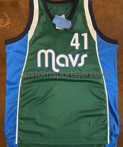 Herren Damen Jugend Dirk Nowitzki Grünes Basketball-Trikot. Mit Stickerei können Sie eine beliebige Namensnummer hinzufügen