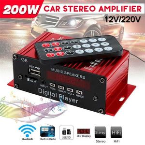 G8 200W 12V Bil Amplificador HiFi Power Amplifier Bluetooth Home Stereo Amplifier FM Radio 2CH USB TF AUX 211011