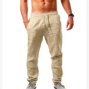 Men Cotton Linen Pants Male Summer quick-dry Breathable Solid Color Linen Trousers Street Casual Comfortable Costume Male 211112