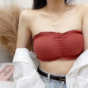 Bustiers Corsetsセクシーな夏の女性ストラップレスブラチューブトップバンドロークロップタンクシームレスなパッド入りの下着