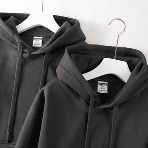 Hoodies dos homens moletons cor sólida 500g de algodão pesado de algodão escuro cinza All-Match Sweater com capuz esportes casuais para homens mulheres