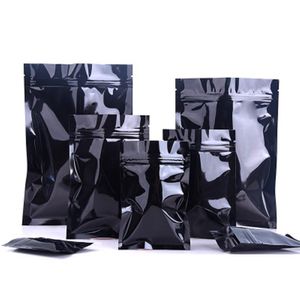 2022 new 100Pcs Glossy Black Aluminum Foil Snack Retail Storage Packaging Bag Zip Heat Seal Mylar Food Nuts Packing Bags