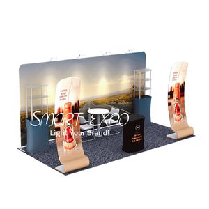 Espositore pubblicitario per stand espositivo in tessuto su misura con kit telaio Borsa per il trasporto di grafica stampata a colori personalizzata