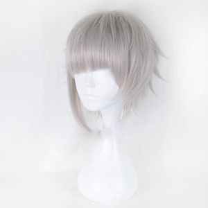 植物迷走犬の中島篤の短い銀の灰色の耐熱コスプレ衣装Wig + Wig Cap Y0913
