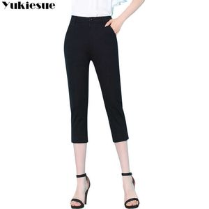 Streetwear Escritório de Verão Feminino Calças Femininas Cintura Alta Magro Culf Comprimento Capris para Mulheres Calças Mulher Plus Size 210608