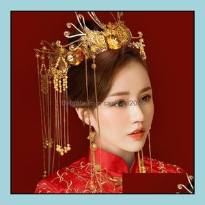 Bröllop hår smycken kinesisk stil kostym aessory kronor band tiaras hårgrips huvudstycken huvudband släpp leverans 2021 vrkd1