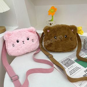 Sevimli Bebek Kız Yumuşak Peluş Omuz Çantaları Güzel Kedi Çocuk Kürklü Messenger Çanta Kış Çocuklar Küçük Sikke Çanta Crossbody Çanta