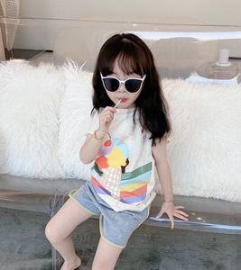 Summer Bambini Suit Set Baby Girl T Shirt Gelato Stampa Vestiti Carino Abbigliamento Cotton Breve Bambini Abiti