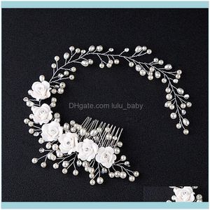 Headbands Hair Jewelrywhite Flower Pearls Combs Handmade Austrian Crystal Wedding Jewelry Aessories Bride Hairpieces Drop Delivery 2021 Zl5P