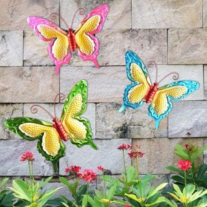Objetos decorativos Figurines 3 pcs Metal Butterfly Borboleta Casa Arte Da Parede Para Jardim Escultura Quarto Pendurado Decoração Pátio Pátio Indoor