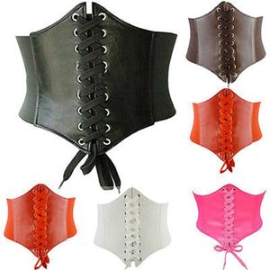 Hirigin Women's Ultra Plus Wide Belt Faux Leather Elastic Corset Front Tie Up Wite Girl Clothes Decorator Belts