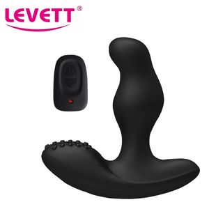 LEVETT Uomini Massaggiatore della prostata Silicone Butt Plug Vibratore anale Stimolatore rotante Uomo Giocattoli del sesso Per uomini Coppie giocattoli erotici Y201118