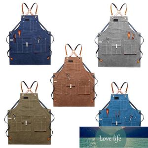 Aprons X5QB Chef Apron Cotton Canvas Cross Back Adjustable With Pockets For Women And Men, Kitchen Cooking Baking Bib Apron, Factory price expert design Quality Latest