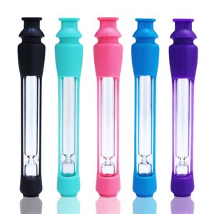 Tubo in vetro da 5,1 pollici One Hitter con custodia in silicone Tubo da 130 mm Accessori per tubi manuali per bong con acqua trasparente