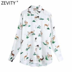 Zevity Women Fashion Animal Printing Casual Satin Blouse Office Långärmad T Shirts Chic Chemise Tops LS7503 210603