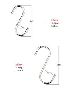 Stainless steel S hook daily storage of small items hanging accessories, wire diameter 2.8MM suitable for multi-function kitchen and bathroom