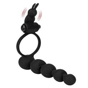 Itens de massagem atualizar Brinquedos sexuais de anel vibratório de pênis para casal Vibrador de ponto G Tampão anal Penetração dupla Strapon Dildo Anal Bead