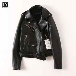 Ly varey lin primavera outono mulheres faux pu moto jaqueta de couro de alta qualidade senhora outwear rua 210526
