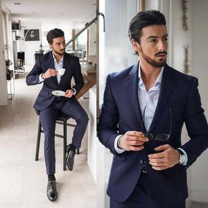 Navy Blue Mens Suits Groom Tuxedos Groomsmen Wedding Party Dinner Men Latest Designs Best Man Suits 2 Pc (Jacket+Pants+Tie) X0909